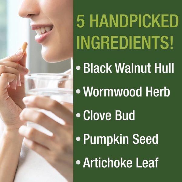 Peak Performance - Wormwood Black Walnut Clove Cleanse for  Humans. Elimination Detox + Intestinal Support Capsules Supplement  for Adults and Kids. Pills with Artichoke and Pumpkin Seed for  Additional Benefits - Image 2