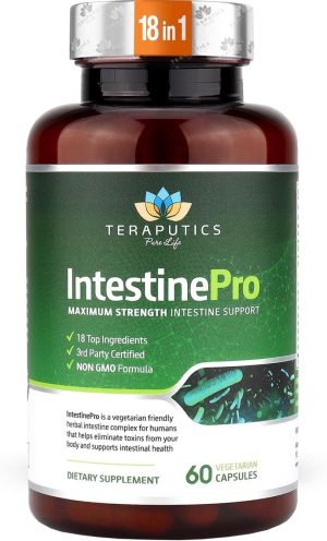 Teraputics Pure Life - IntestinePro - Gut Health Supplement with  Non-GMO Wormwood, Black Walnut, Clove, Pumpkin Seed + 14 More  Premium Ingredients - Natural Support for Humans - 60 Vegetarian  Capsules