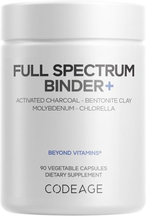 Codeage Binder + Systemic Binder Supplement - Activated  Charcoal Pills, Bentonite Clay Mineral Powder, Fulvic & Humic Acids,  Molybdenum, Carbon Forms - 90 Capsules