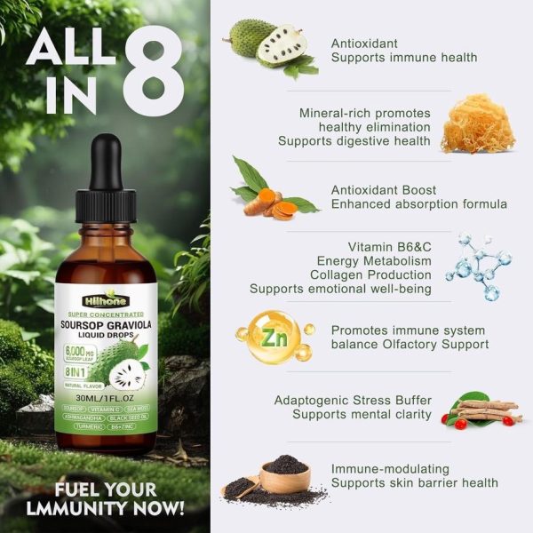 Hiihone - Soursop Graviola Liquid Drop for Cell Support &  Regeneration, Immune System and Gut Health Support, Pure Soursop  Bitters Liquid, High Absorption, Sugar/Gluten Free, Natural Flavor, 2  Fl Oz - Image 3
