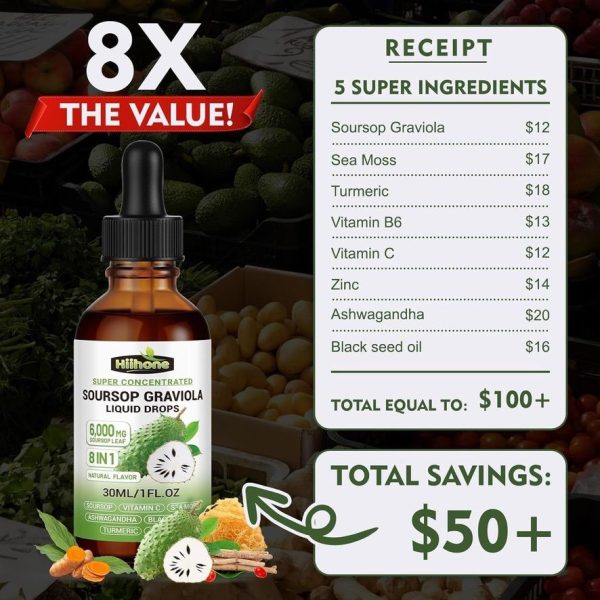 Hiihone - Soursop Graviola Liquid Drop for Cell Support &  Regeneration, Immune System and Gut Health Support, Pure Soursop  Bitters Liquid, High Absorption, Sugar/Gluten Free, Natural Flavor, 2  Fl Oz - Image 5